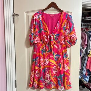 Vibrant Pink Floral Dress with tie on front